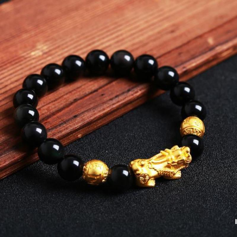 Black agate 14mm PI xiu bracelet