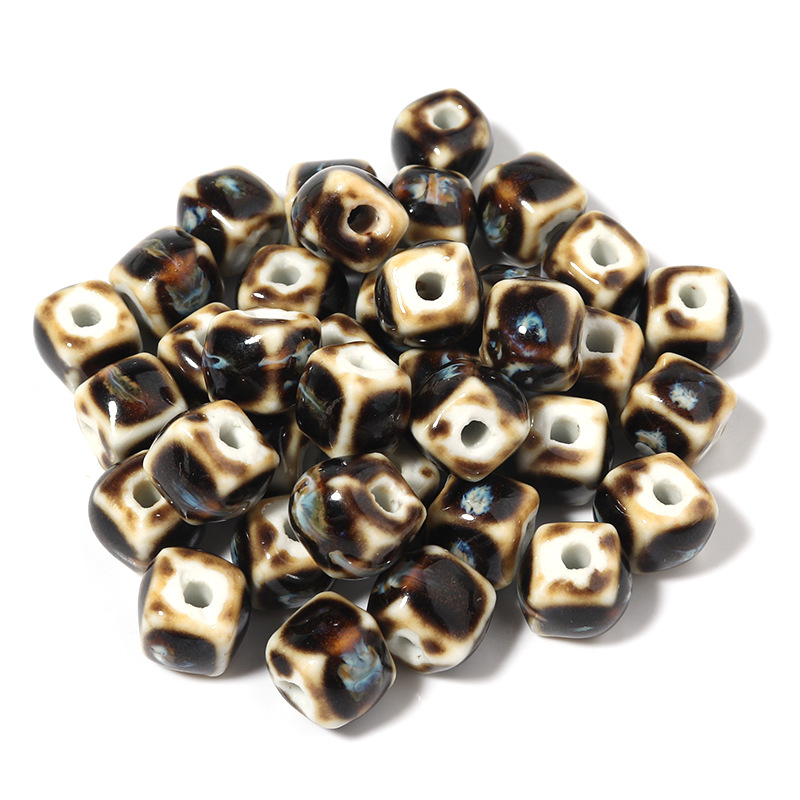 Ceramic flower glaze brown square bead