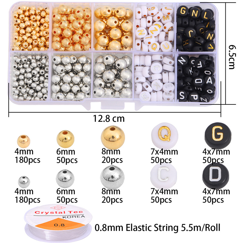 10g CCB beads 4/6/8mm+ letter beads + elastic wire