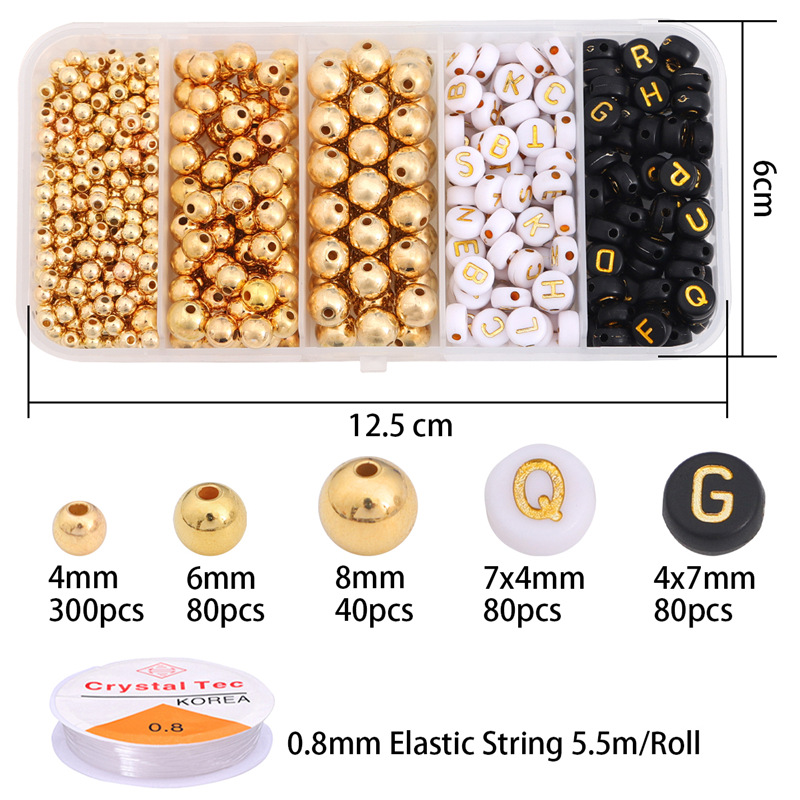 5 gold CCB beads 4/6/8mm+ letter beads + elastic w