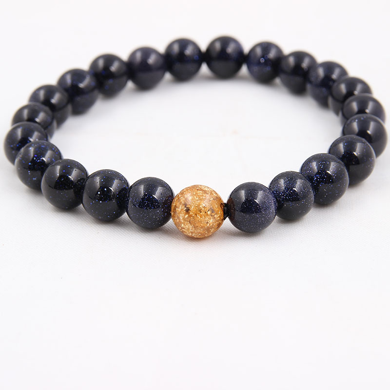 Blue Sand Stone Gold Foil Bead Bracelet 8mm