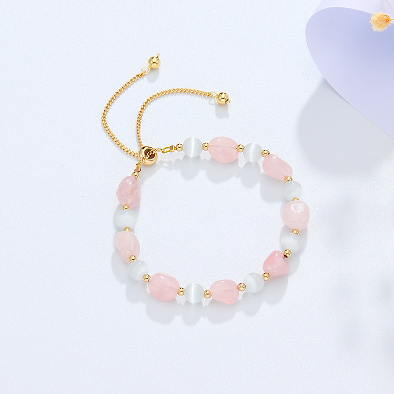 Pink Crystal White Cat's Eye Bracelet