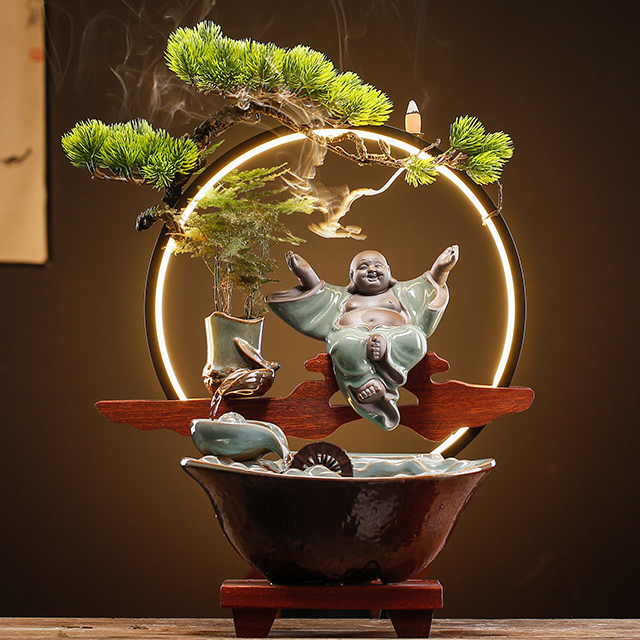 1:Bamboo rhyme lamp circle water flow device [Happy Maitreya] 40*18*48cm