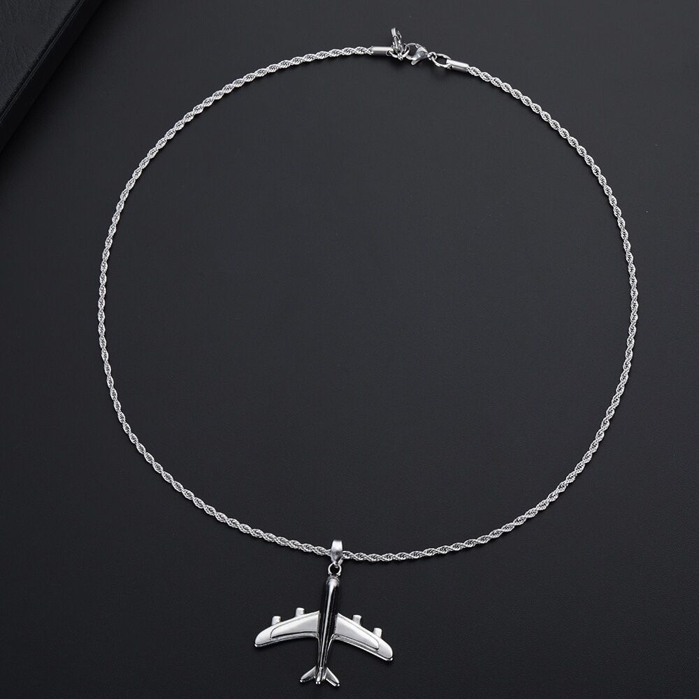 Airplane pendant + twist chain, 40.2x39.5mm, lengt