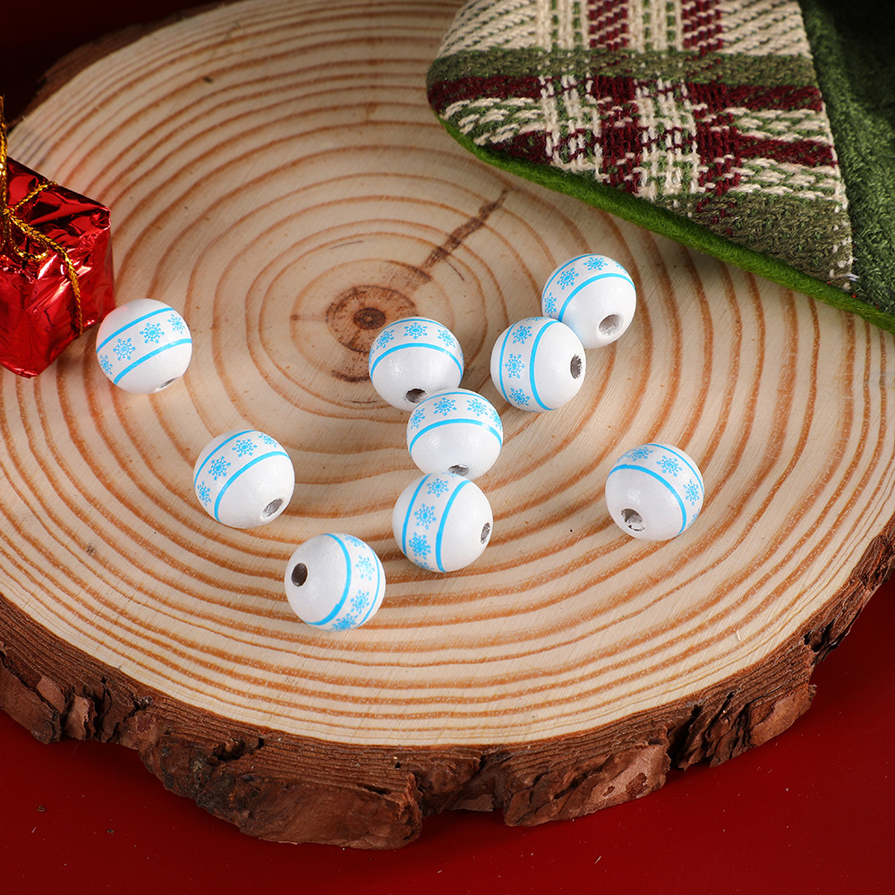 2:White background red snowflake bead 6mm