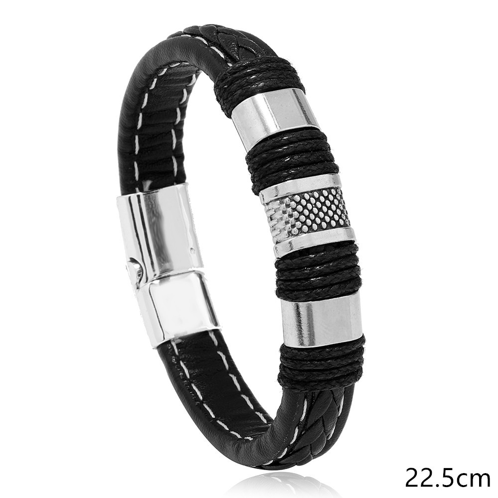 Black leather + steel buckle 22.5cm