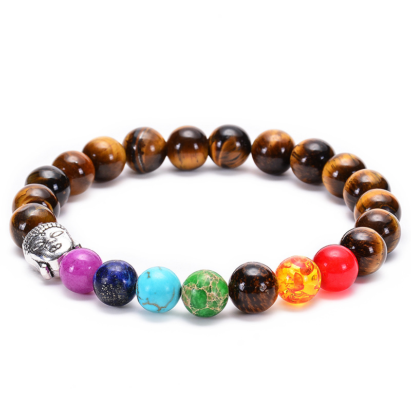 Tiger Eye Stone Buddha Head Bracelet - Silver