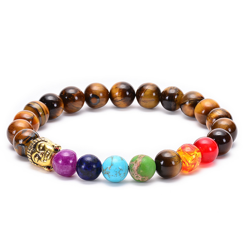 Tiger Eye Stone Buddha Head Bracelet - Gold