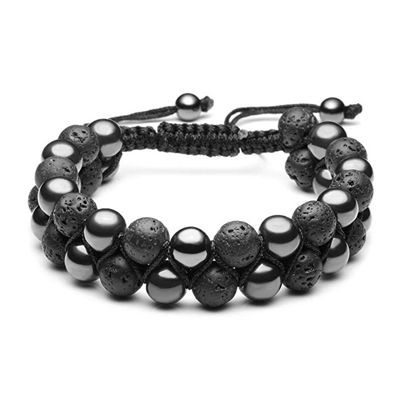 03-Black Gallstone + Volcanic Stone Bracelet