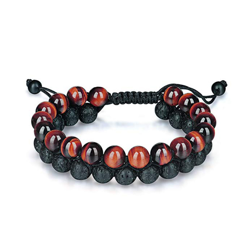 07-Red Tiger Eye + Volcanic Stone Bracelet