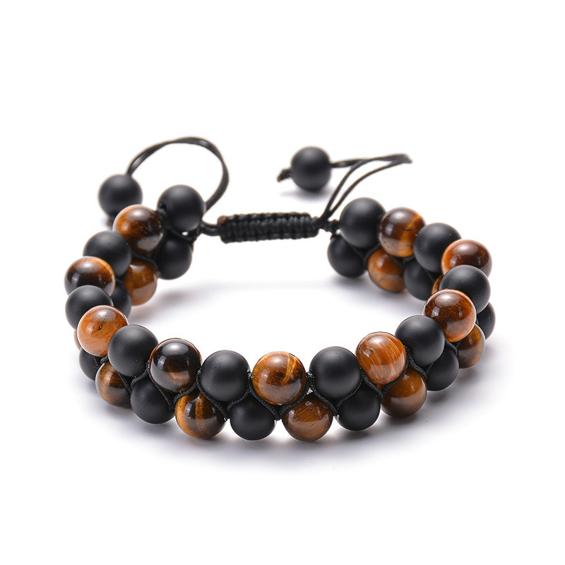 02-Yellow Tiger Eye + Frosted Stone Bracelet