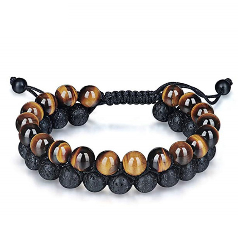 01-Yellow Tiger Eye + Volcanic Stone Bracelet