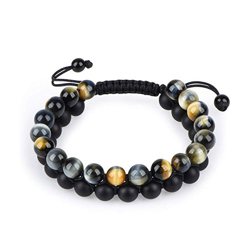 08-Green Tiger Eye + Frosted Stone Bracelet