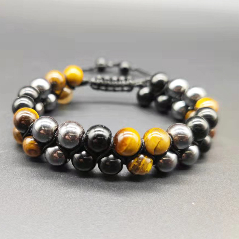 8mm tiger eye + magnet + black agate