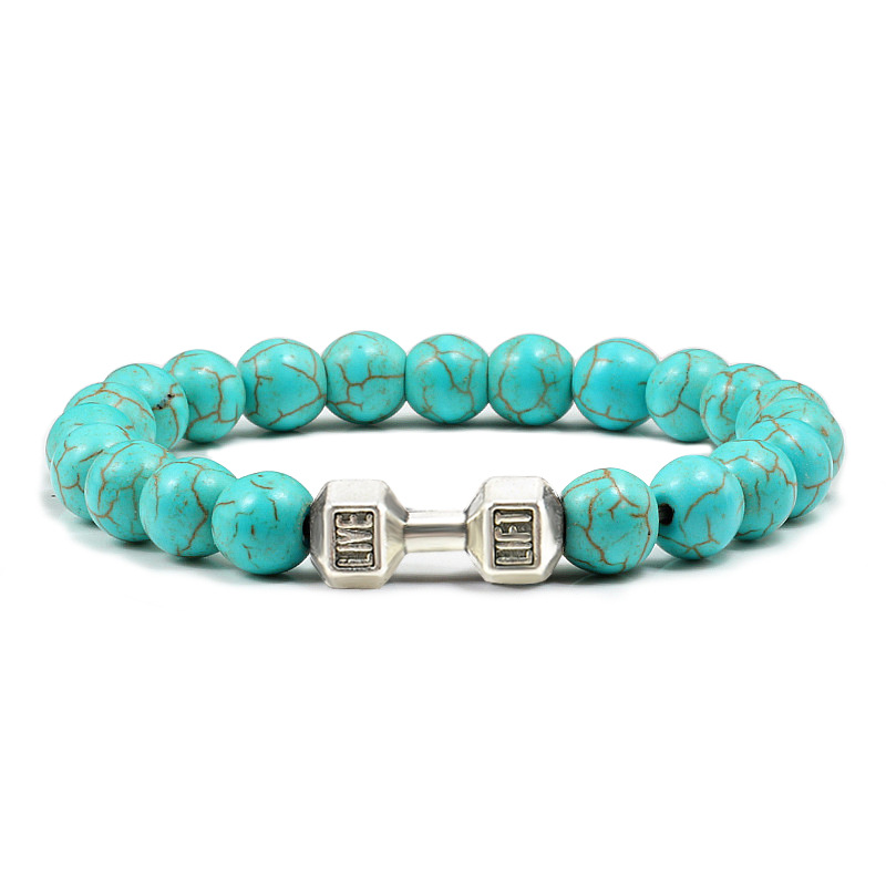 8:Light Blue Turquoise Silver Dumbbells