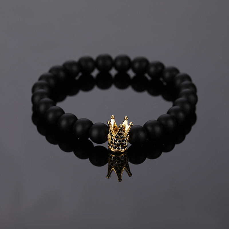 2:Large Golden Crown Frosted Black Bracelet