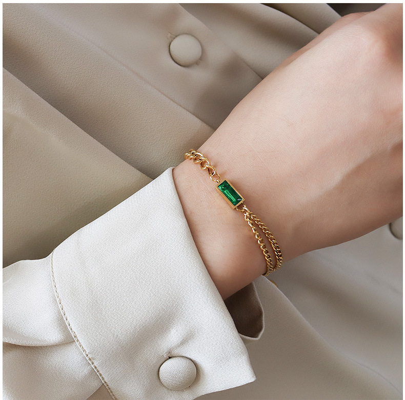 Gold Bracelet Green Zircon