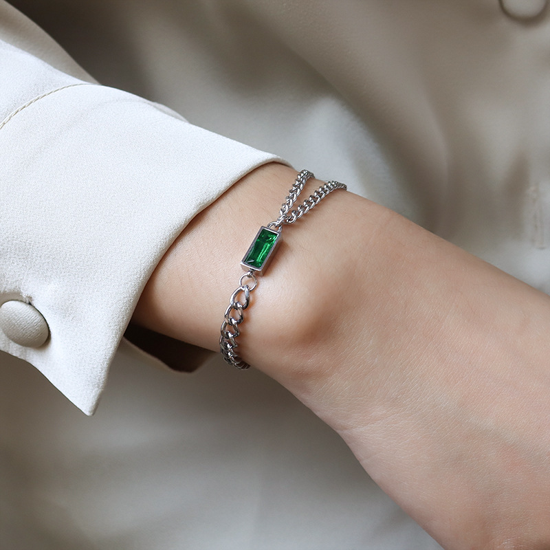 8:Steel Bracelet Green Zircon