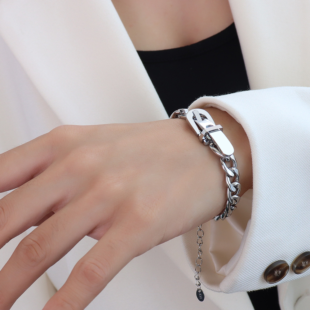 4:Steel Color Strap Buckle Bracelet 17 5cm