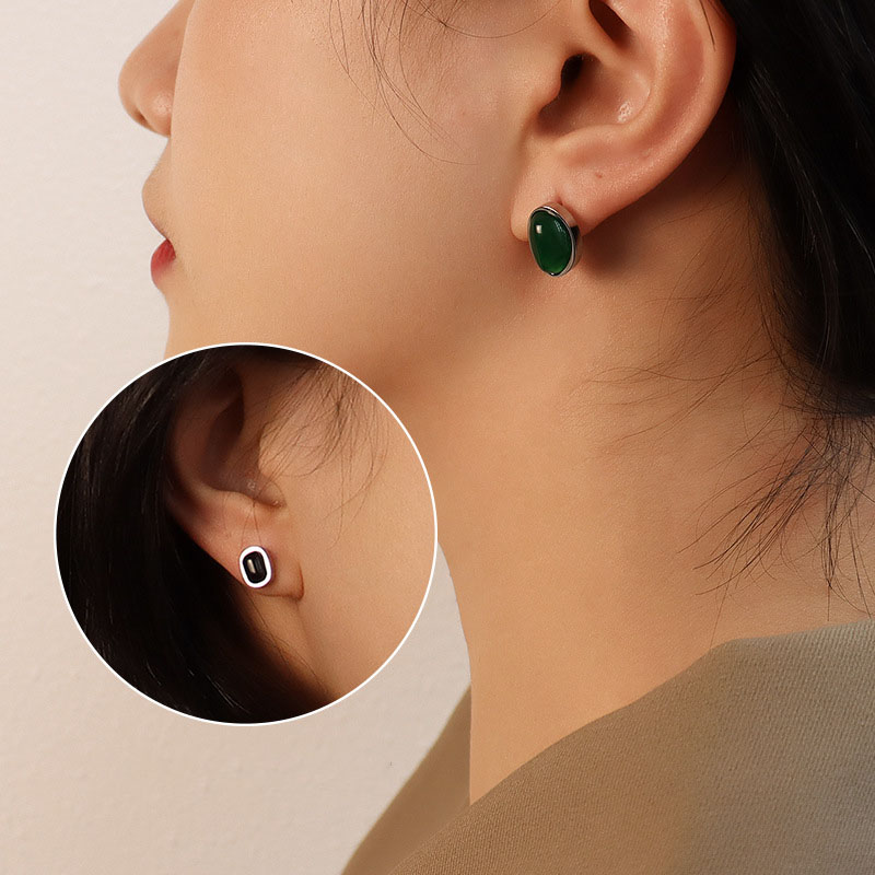 4:Steel Agate Asymmetric Stud Earrings