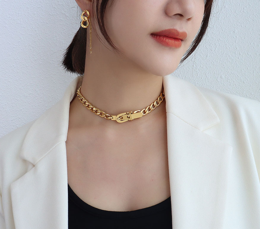 Gold Strap Buckle Necklace 33+8cm