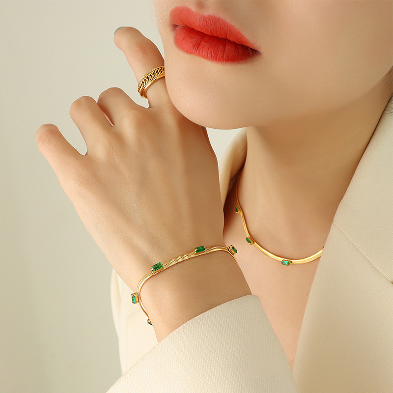 2:Green Zircon Gold Bracelet-15 5cm