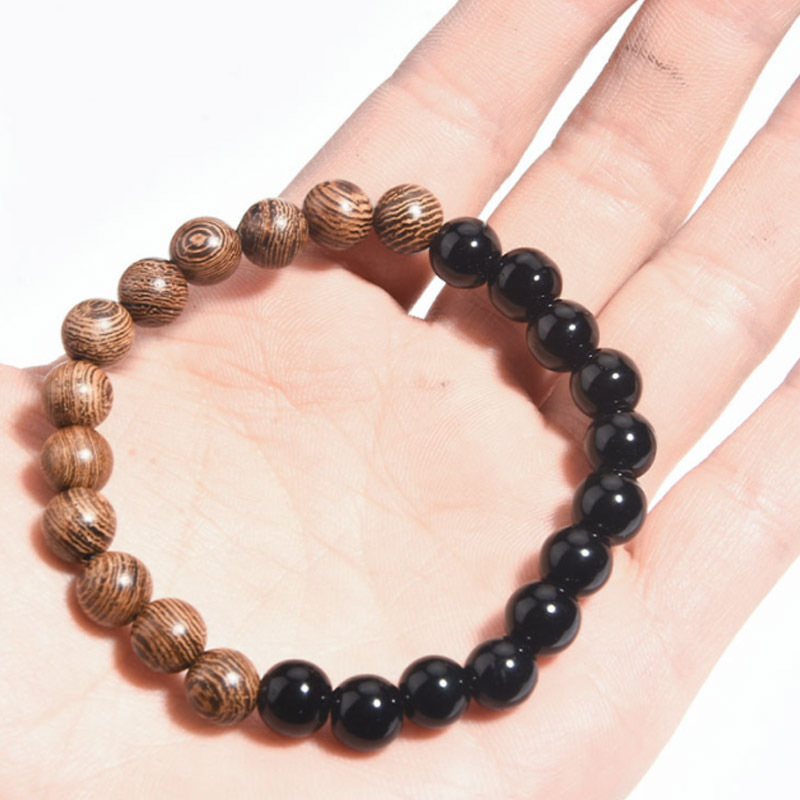 5:Bright Black Wooden Beads 8MM Black Anklet 23.5cm