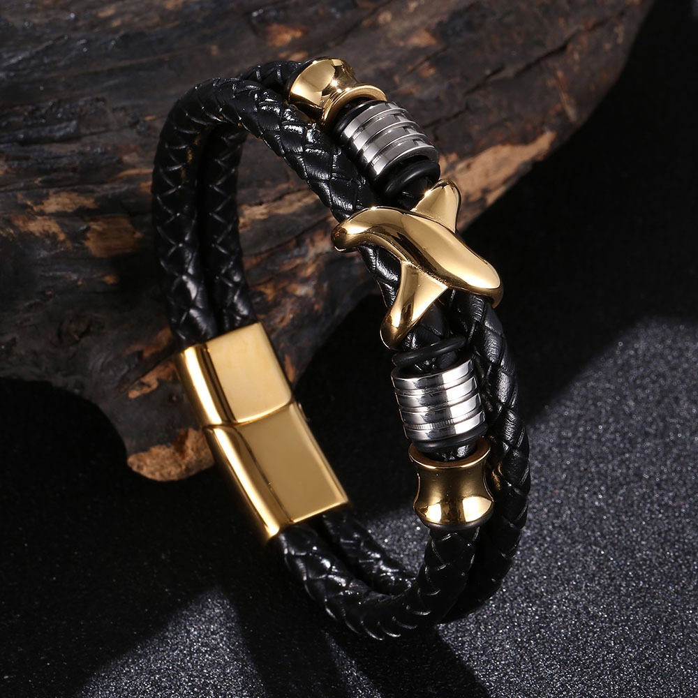 7:Black Leather [Steel Gold] 175mm