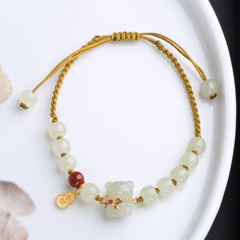 Bear and Tian Jade Braided Bracelet