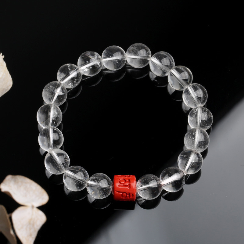 White crystal 10mm + cinnabar six-character mantra