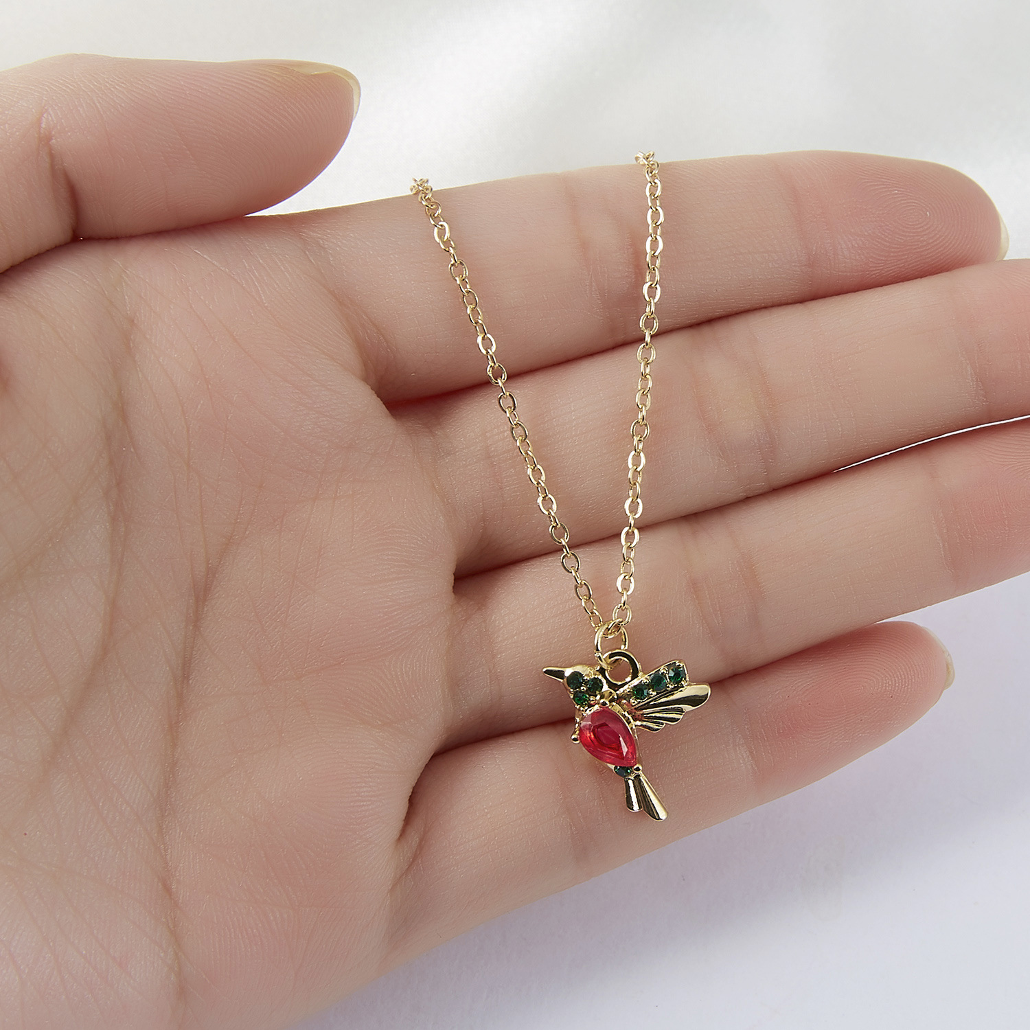 Red Hummingbird Necklace with paper card