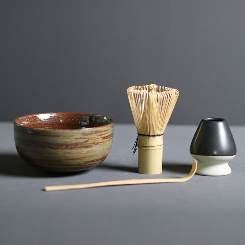 Matcha bowl set of four (hand-glazed brown)