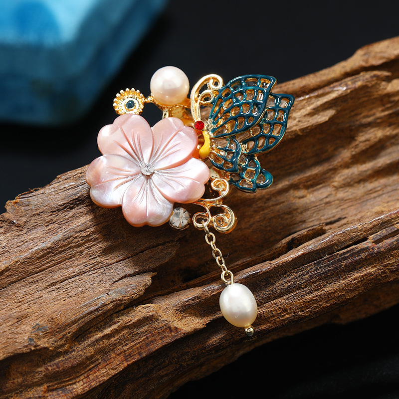 Freshwater Pearl Shell Flower Blue Butterfly Fragr