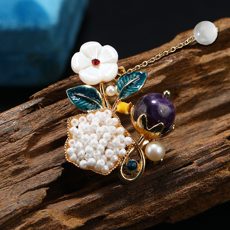 3:Freshwater Pearl Shell Flower Purple Qi Donglai 28x37mm