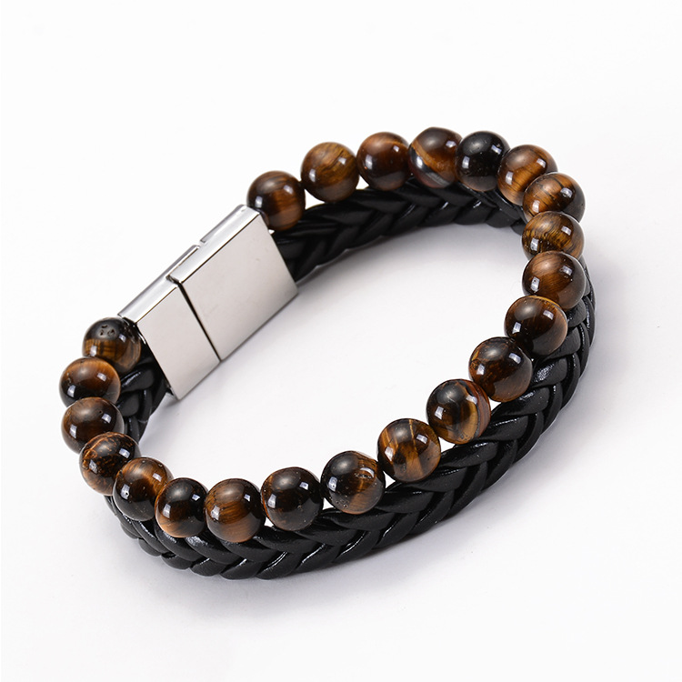 1:Tiger's Eye Leather Bracelet