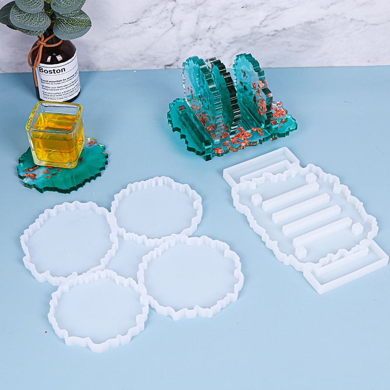 4 even irregular coasters + irregular coaster brac