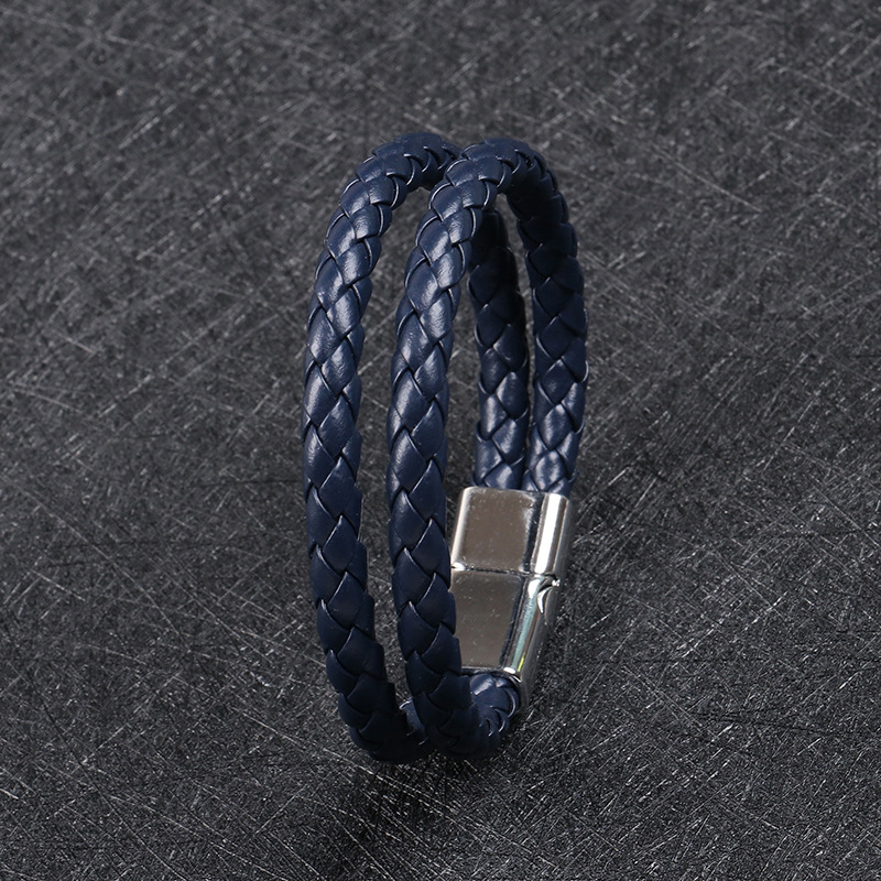 Dark blue leather white buckle