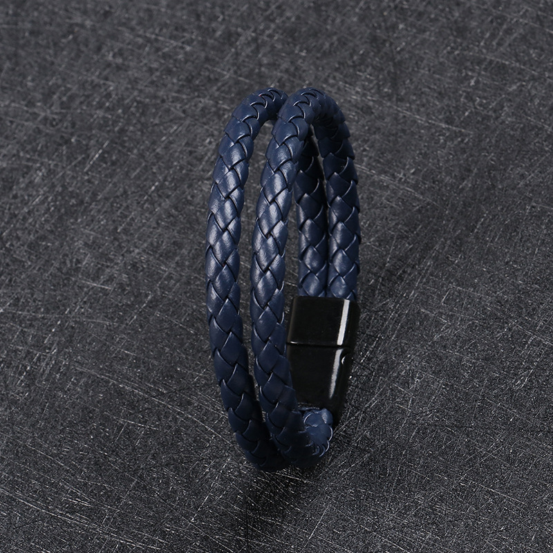 Dark blue leather black buckle