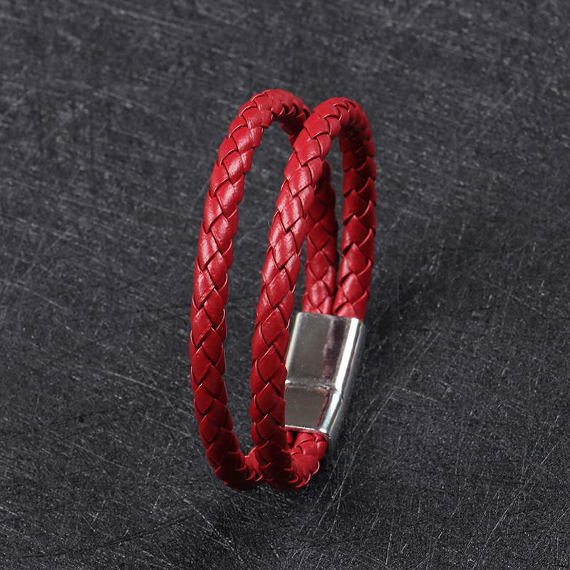 red leather and white buckle