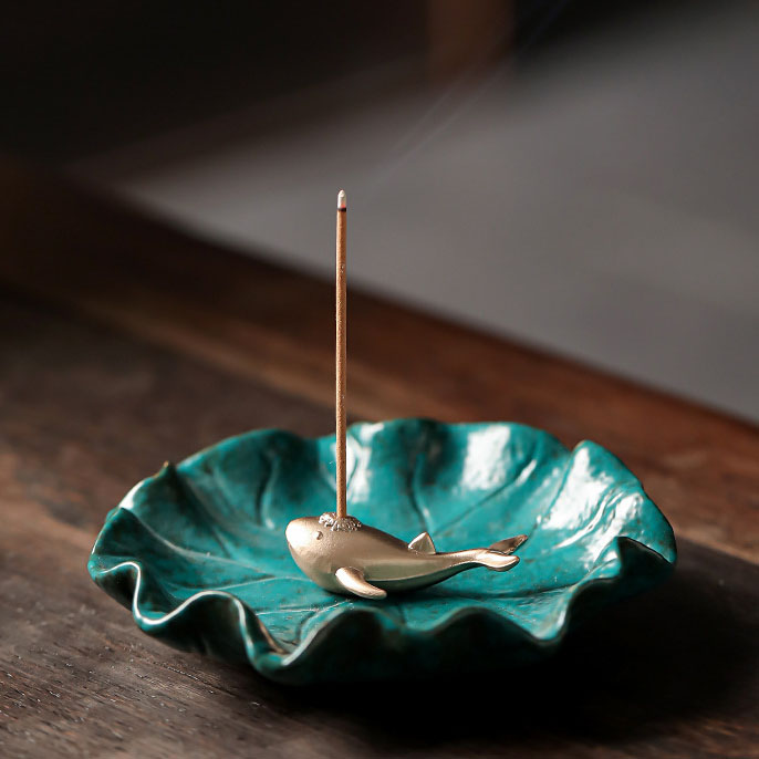 Lotus Leaf Dark Green + Copper Whale Incense Inser