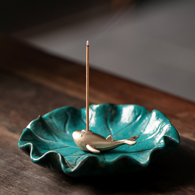 9:Lotus Leaf Dark Green   Copper Whale Incense Insert