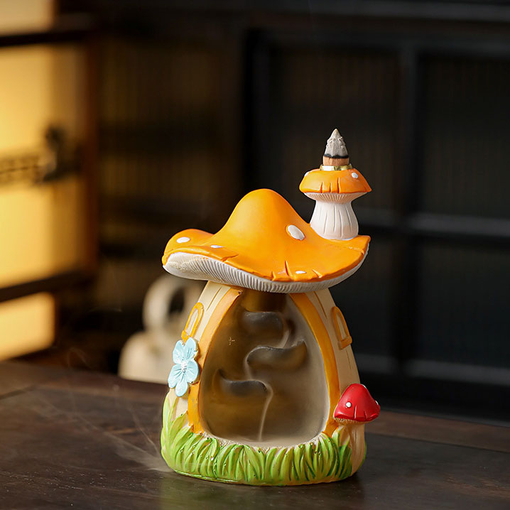 Mushroom house incense burner (yellow model) 10.5*