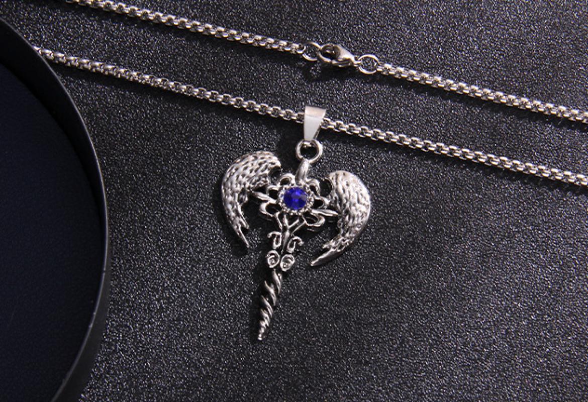 1 platinum color plated with deep blue rhinestone