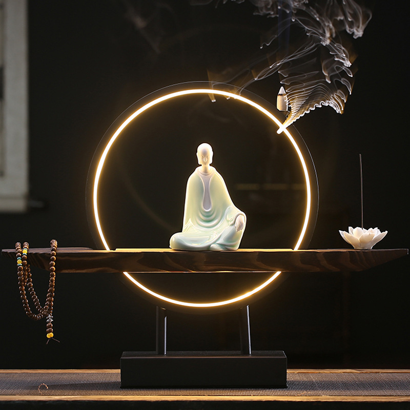 Zen enlightenment + lamp circle wooden seat + lotu