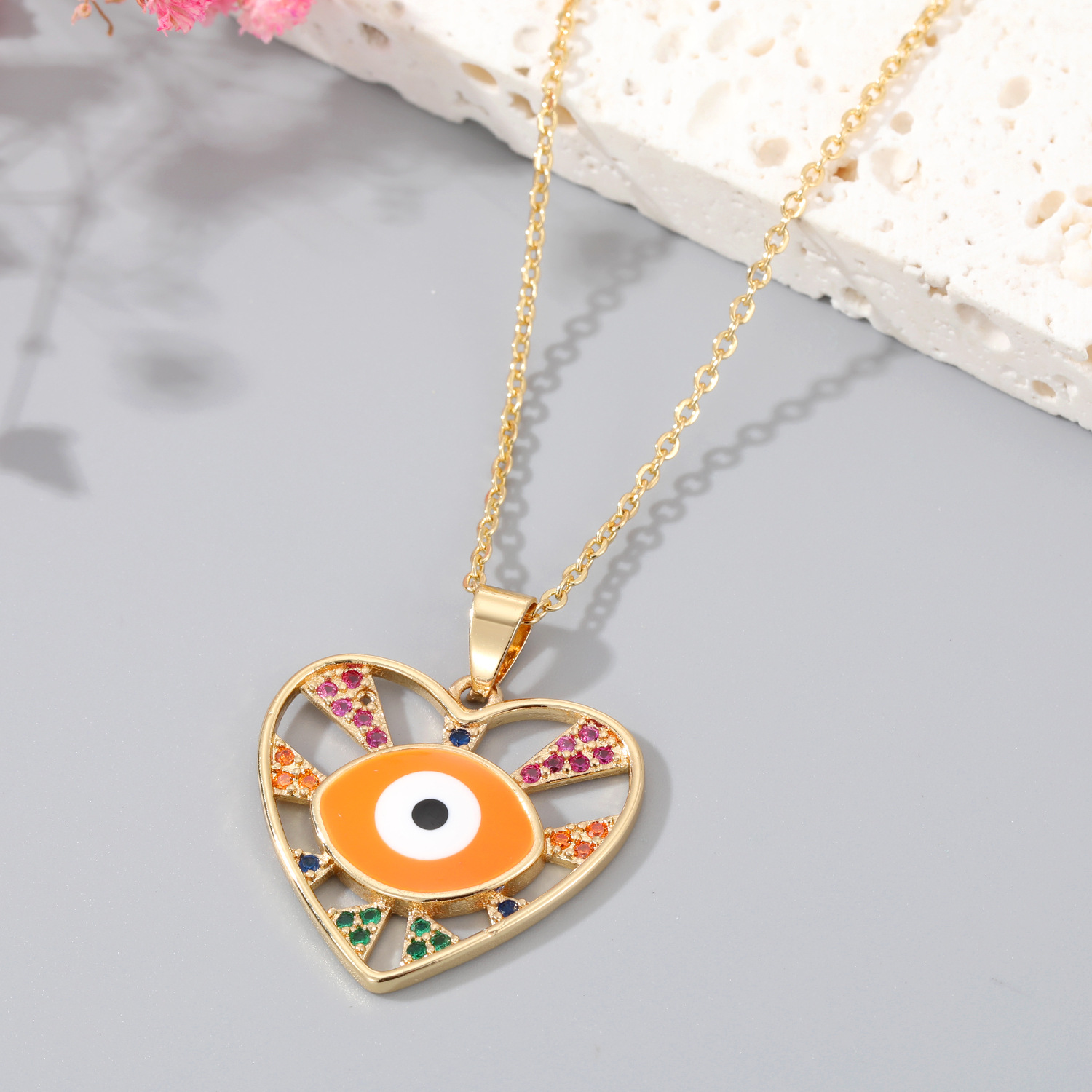 Orange Gold Edge Heart Necklace