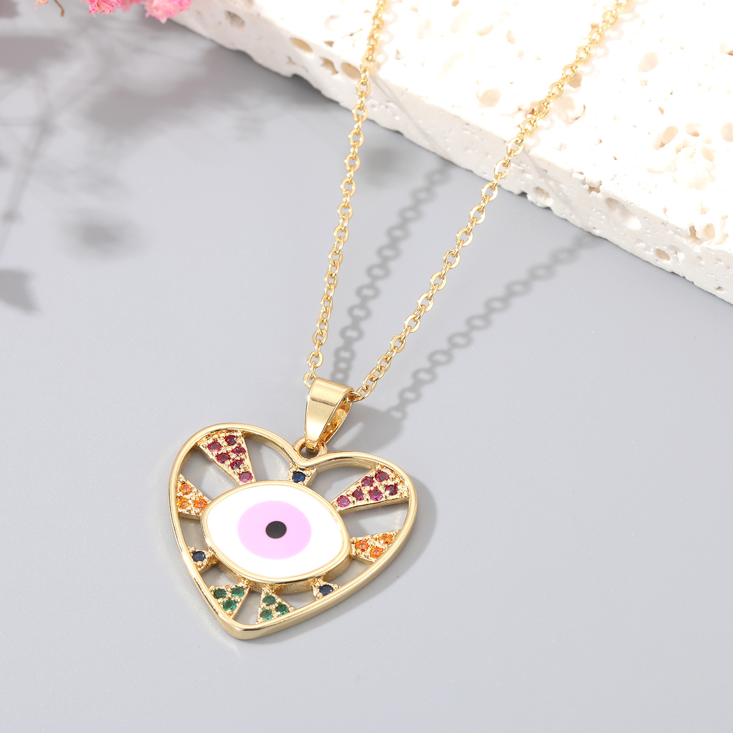 1:White Pink Gold Edge Heart Necklace