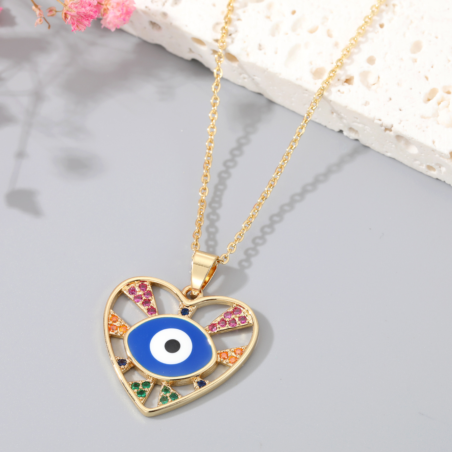 3:Blue Gold Edge Heart Necklace