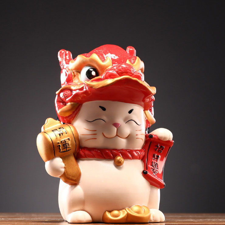 Dragon Dance Lucky Cat (Red) 13.3*13*16.5cm