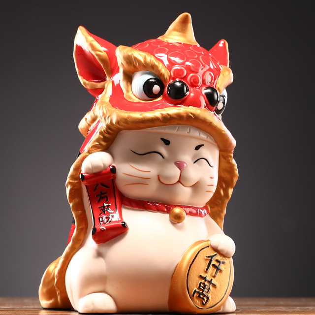 1:Lion Dance Lucky Cat (Red) 10.7*12.7*17.5cm