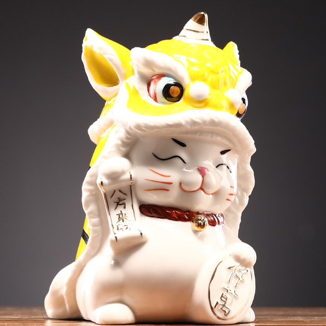 3:Lion Dance Lucky Cat (Yellow) 10.7*12.7*17.5cm